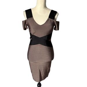 Marciano Women's S Taupe and Black Bandage Bodycon Mini Dress Party Cocktail